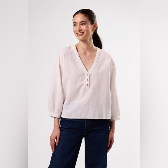 AMOUR VERT V-Neck Linen Cotton White Blouse Women Size XS NWT - Picture 7 of 14